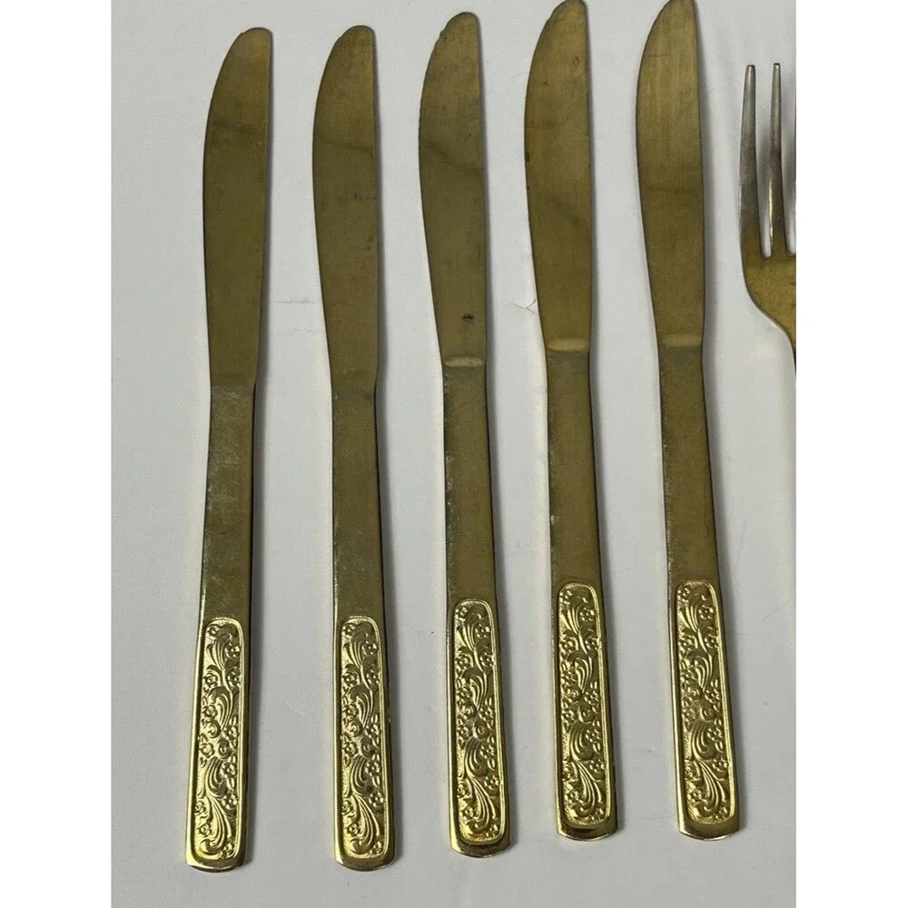 Gold Plated Flatware Vintage Silverware Japan‎ Mid Century Replacement 11 Pc MCM